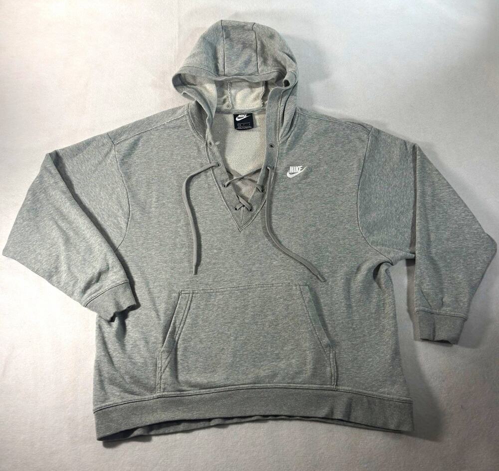 Nike Women’s L Gray Lace Up Hoodie Kangaroo Pocket